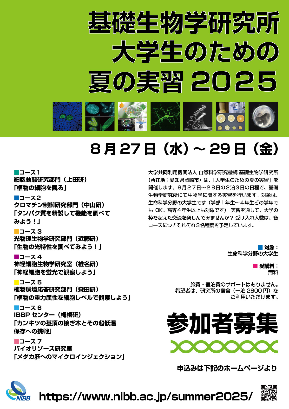 基礎生物学研究所 大学生のための夏の実習２０２５